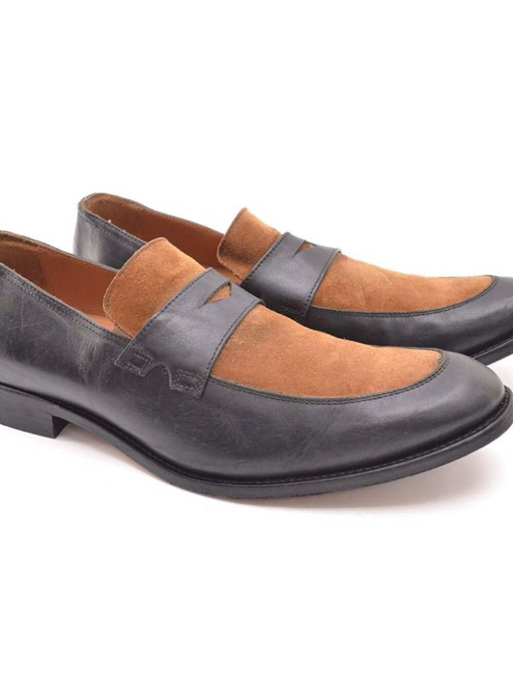 Men Paul Fredrick Glenn Black Tan Penny Loafers 12 M
